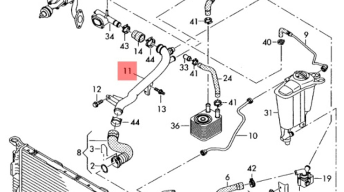 Conducta lichid racire motor Audi A4 B8 2.0 TDI CAG Sedan 2009 OEM 03L121071