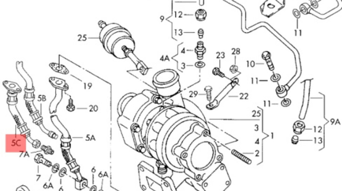 Conducta retur ulei turbo Audi A6 C5 (4B2) Berlina 2002 1.9 TDI OEM 028145736AH