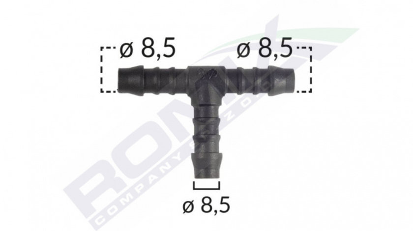 Conector Furtun Teu Universal 8.5mm - Negru Set 5 Buc Romix 52031-RMX