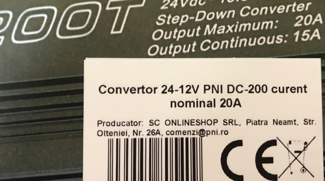 Convertizor 24-12V PNI DC-200 curent nominal 20A PNI-DC-200