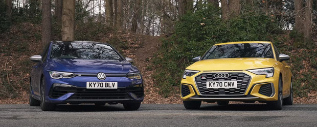 Costa cu 2.640 de euro mai mult, dar merita banii in plus? Test comparativ intre noul Audi S3 si Volkswagen Golf R