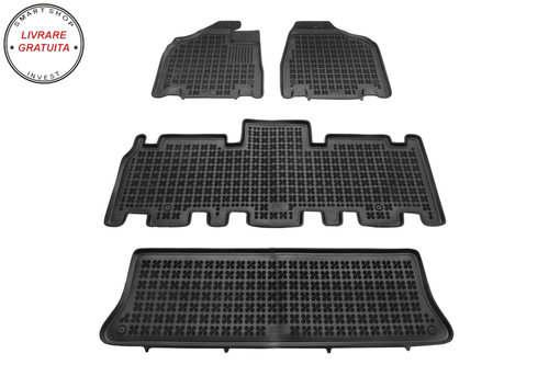 Covorase interior cauciuc tip tava negru Kia SEDONA version 7 passenger 2006 - 2014 4-Piese