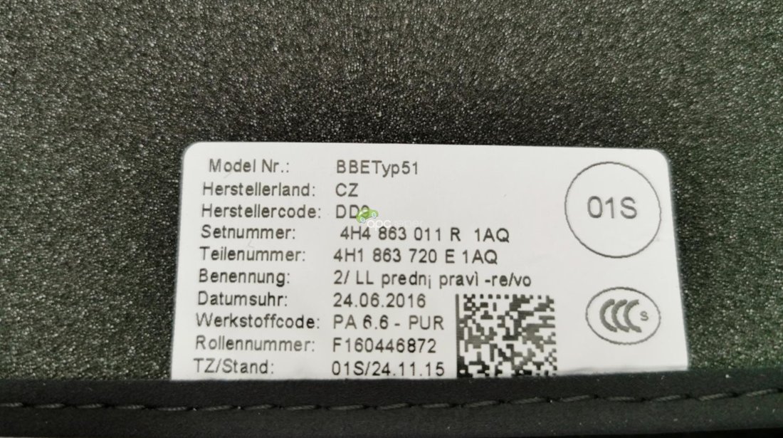 Covorase textil negre Originale Audi A8 4H Long (2011 - 2017)