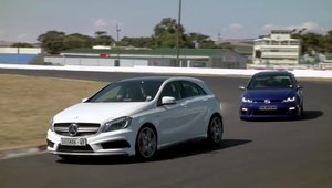 Cursa dintre Mercedes A45 si VW Golf R nu ne aduce nici un fel de rezultat surpriza