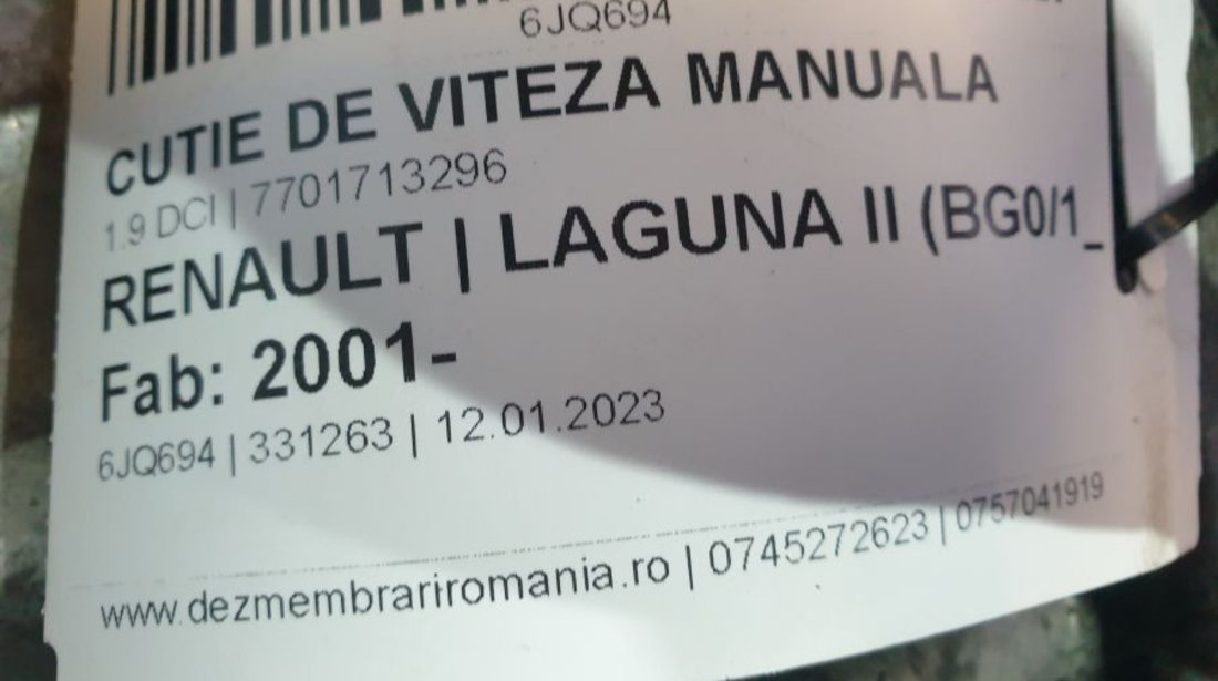 Cutie de Viteza Manuala 7701713296 1.9 DCI,8200064493 Renault LAGUNA II BG0/1 2001