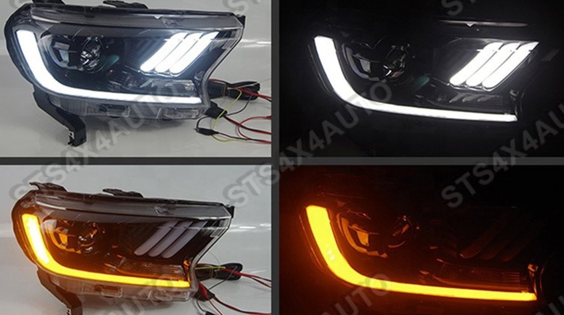 DAYLINE FARURI CU LED DYNAMIC SEMNALIZARE FORD RANGER T7/T8 2015-2020 CU LUPA BK [MUSTANG DESIGN]