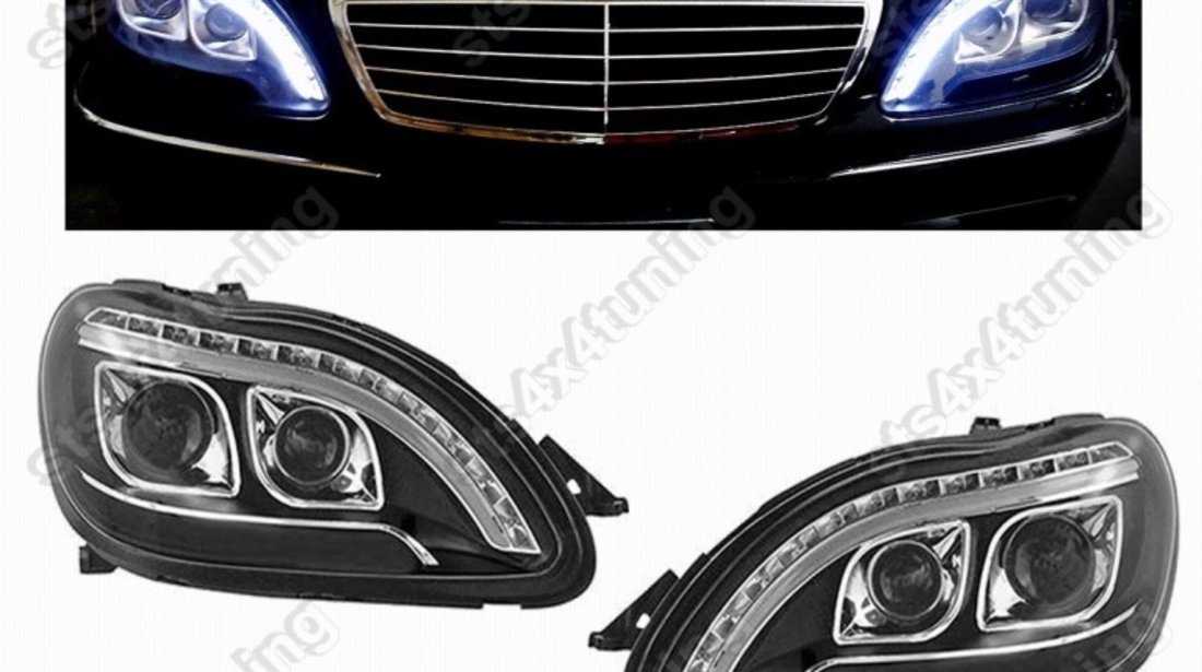 DAYLINE FARURI CU LED SEMNALIZARE MERCEDES S-CLASS W220 1998-2006 CU LUPA BK