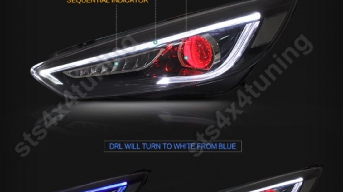 DAYLINE FARURI CU SEMNALIZARE SEQUENTIAL LED FORD FOCUS MK3 2015-2018 CU LUPA DEMON EYE [V2]