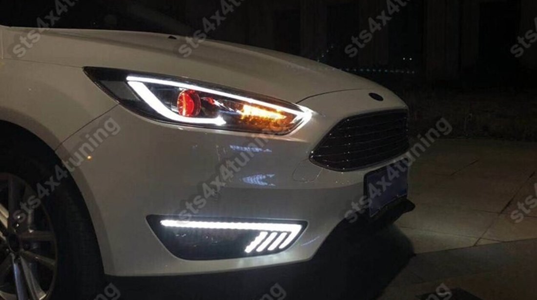 DAYLINE FARURI CU SEMNALIZARE SEQUENTIAL LED FORD FOCUS MK3 2015-2018 CU LUPA DEMON EYE [V2]