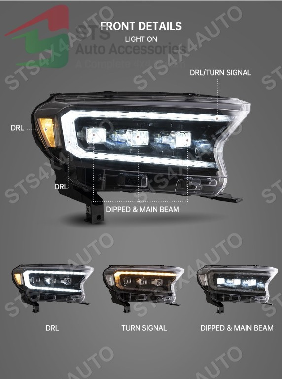 DAYLINE LED FARURI CU LED DYNAMIC SEMNALIZARE FORD RANGER T7/T8 2015-2022 SI RAPTOR 2019-2022 [V6] [3-LENS]