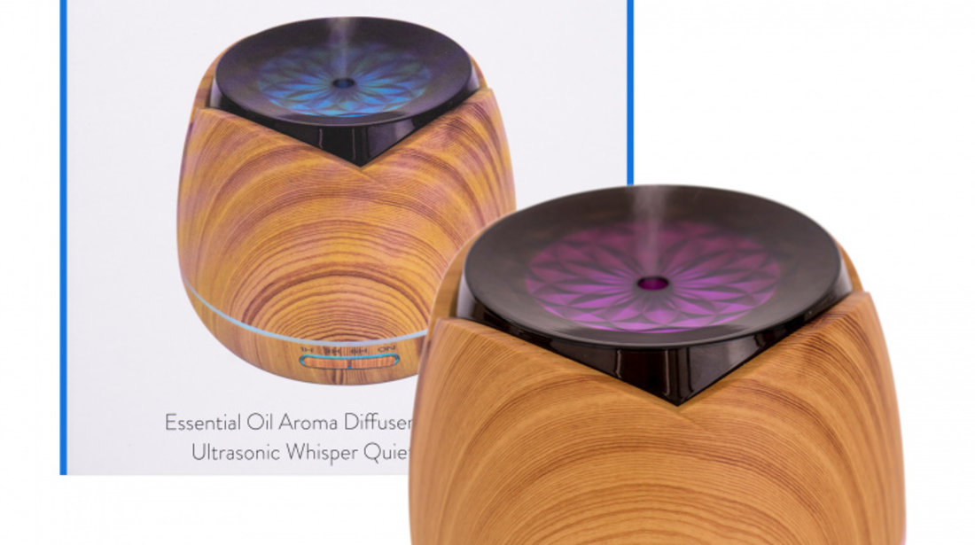 Difuzor aromaterapie PNI HU180 pentru uleiuri esentiale, cu ultrasunete, 400 ml, timer, 7 culori LED, inchidere automata, Wood Grain PNI-HU180