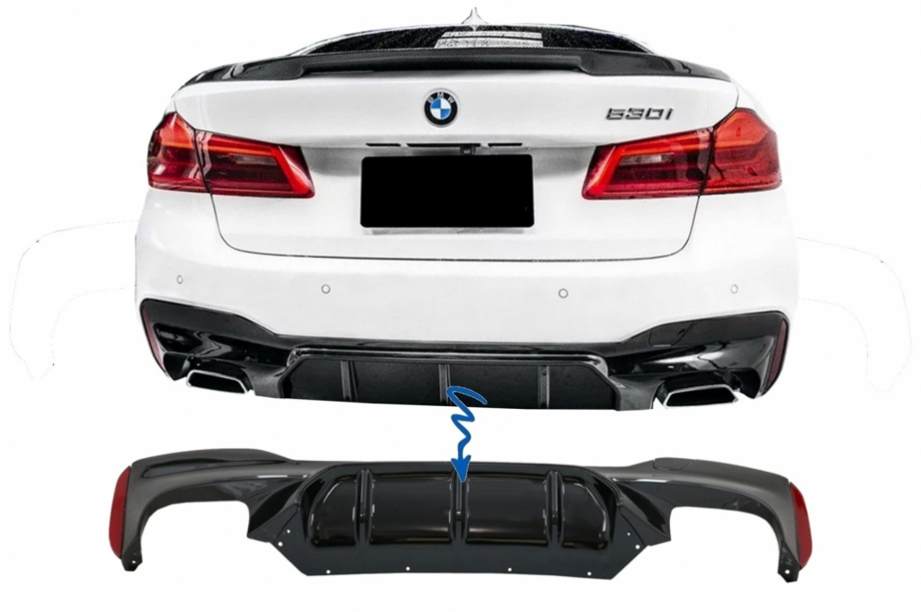Difuzor Bara Spate Compatibil Cu Bmw Seria 5 G30 / G31 2017→ M5 Design Negru Lucios RDBMG30M5