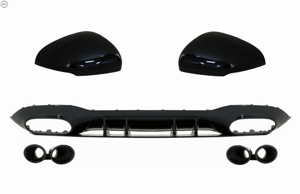Difuzor Bara Spate cu Evacuare Negre si Capace Oglinzi Mercedes A-Class V177 Sedan- livrare gratuita