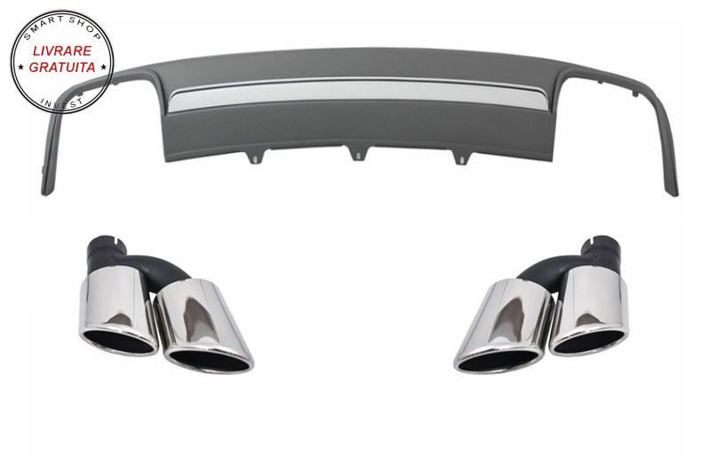 Difuzor Bara Spate cu Ornamente Evacuare Audi A4 B8 Facelift (2012-2015) Sedan Ava- livrare gratuita