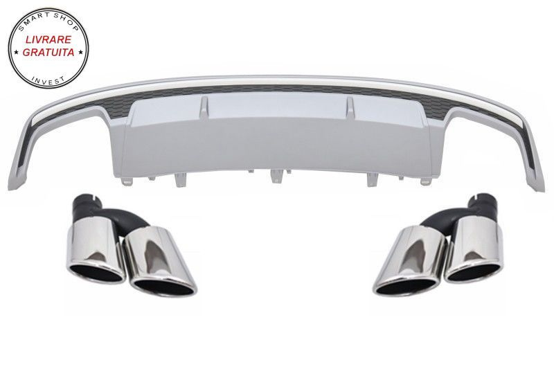 Difuzor Bara Spate cu Ornamente Evacuare Audi A7 4G Facelift (2015-2018) S7 Design- livrare gratuita