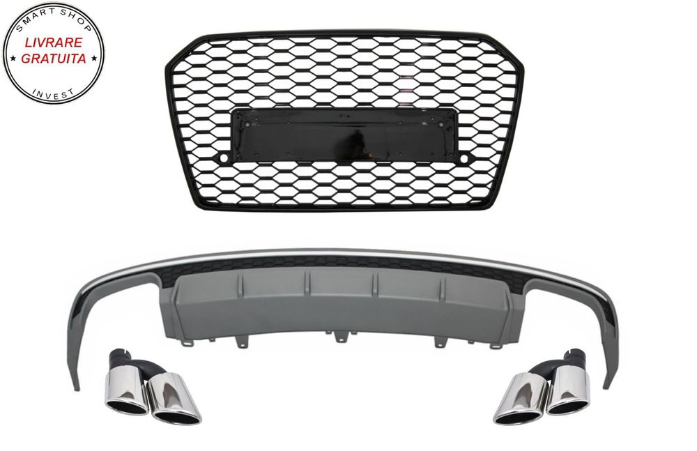 Difuzor Bara Spate cu Ornamente toba si Grila Bara Fata Audi A6 4G Facelift (2015-- livrare gratuita