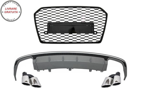 Difuzor Bara Spate cu Ornamente toba si Grila Bara Fata Audi A6 4G Facelift (2015-- livrare gratuita