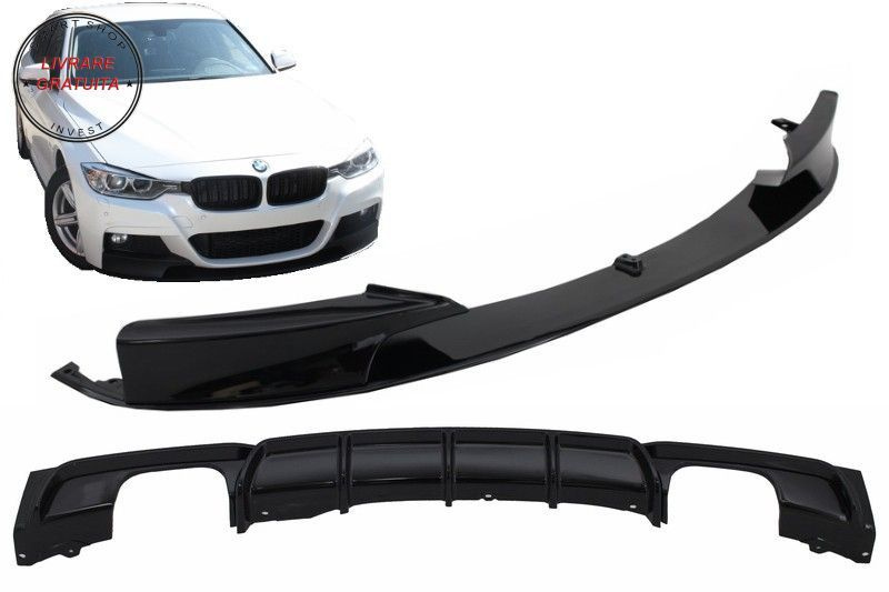 Difuzor Bara Spate Evacuare Dubla cu Prelungire Bara Fata Negru Lucios BMW Seria 3- livrare gratuita