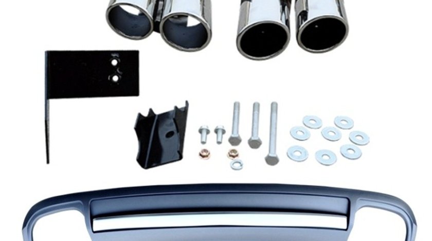Difuzor bara spate + ornament toba compatibil Audi A4 B8 2013-2015 facelift pentru bara S-line. Transforma in S4. Cod: Ornament bara difuzor+ornament toba 002 VistaCar