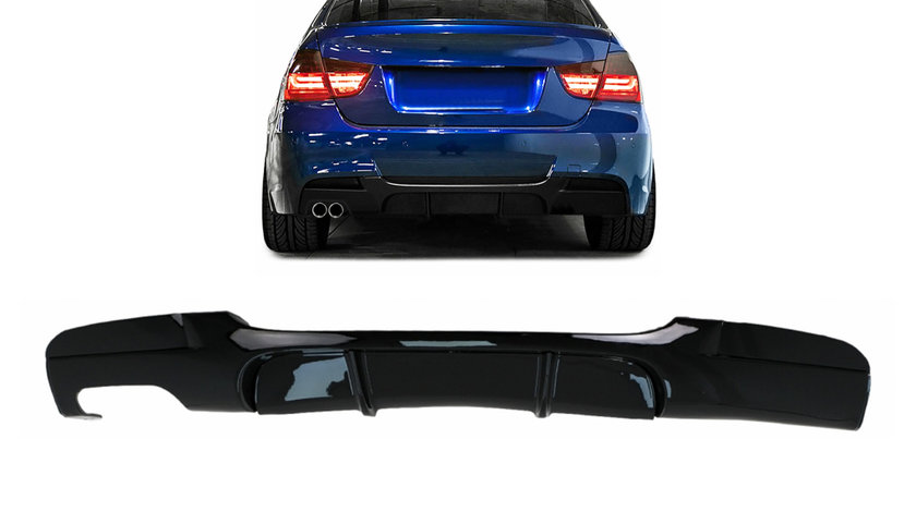 Difuzor Bara Spate pentru Evacuare Dubla Stanga compatibil cu BMW Seria 3 E90 E91 (2004-2012) M Design Negru Lucios