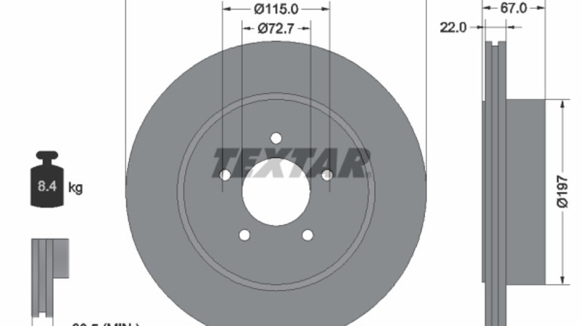 Disc frana (92177203 TEXTAR) CHRYSLER,CHRYSLER (BBDC),DODGE,LANCIA