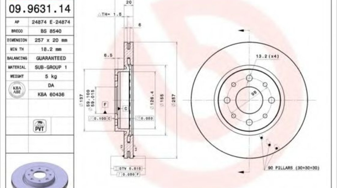 Disc frana ALFA ROMEO 145 (930) (1994 - 2001) BREMBO 09.9631.14 piesa NOUA