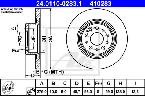 Disc frana ALFA ROMEO 147 (937) (2000 - 2010) ATE 24.0110-0283.1 piesa NOUA