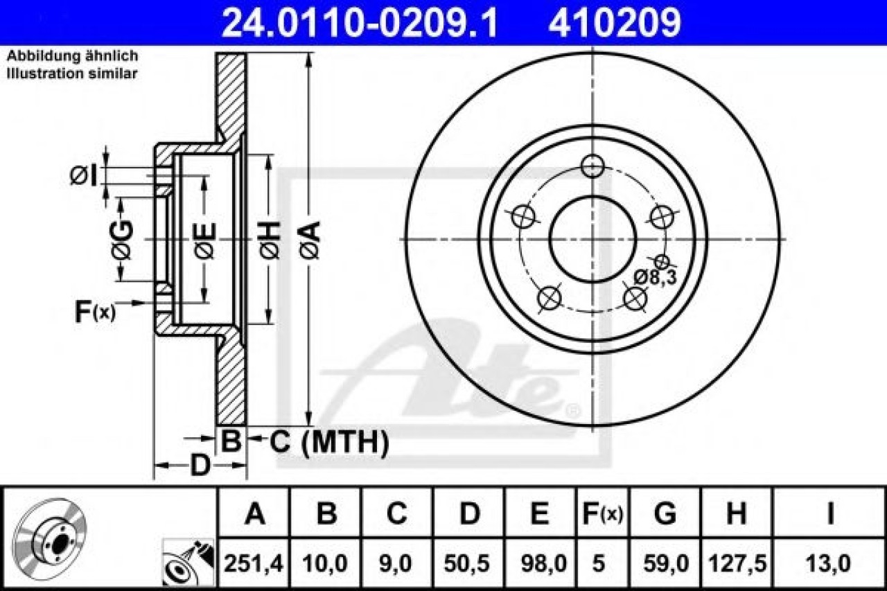 Disc frana ALFA ROMEO 147 (937) (2000 - 2010) ATE 24.0110-0209.1 piesa NOUA