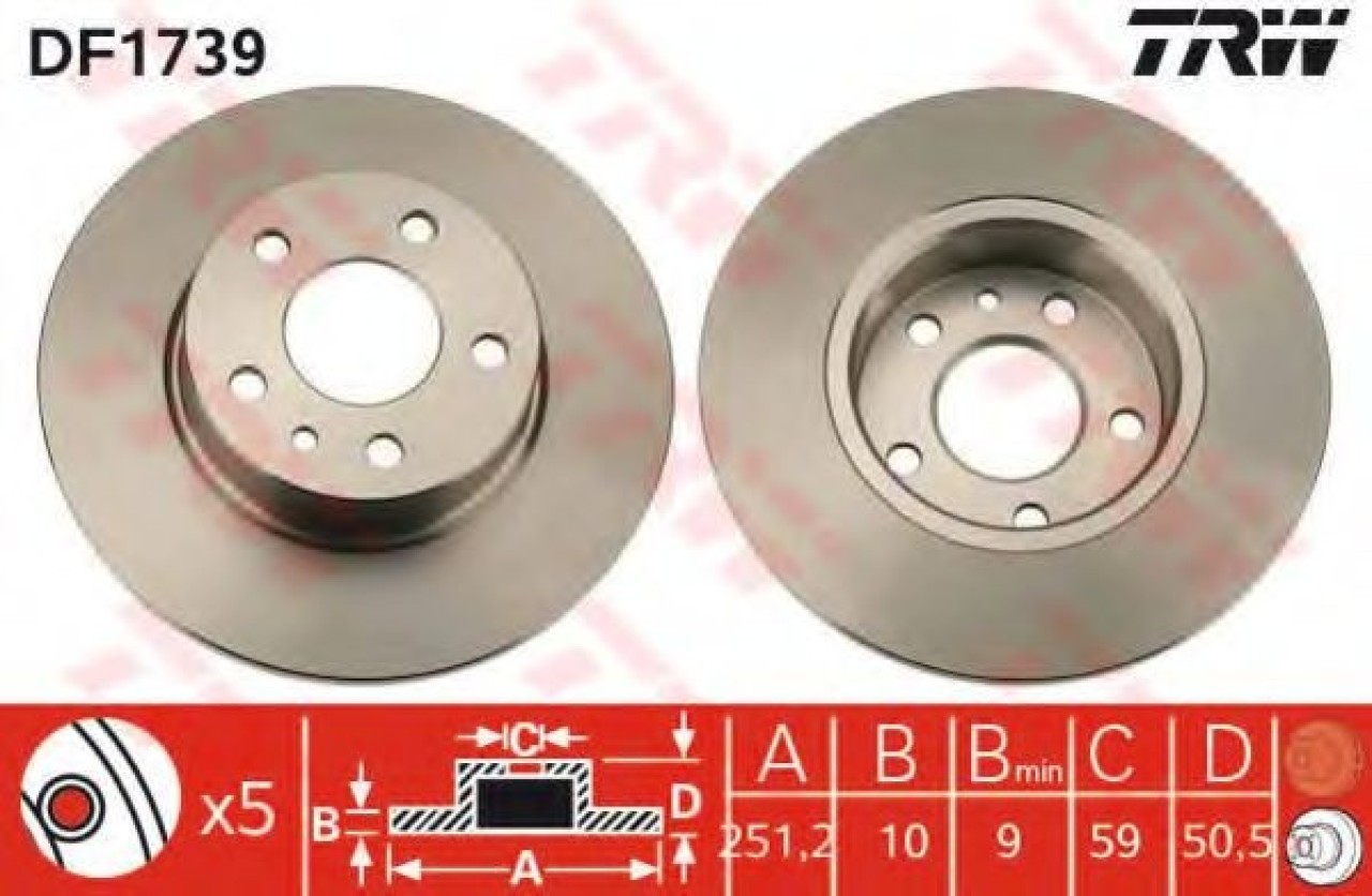 Disc frana ALFA ROMEO 147 (937) (2000 - 2010) TRW DF1739 piesa NOUA