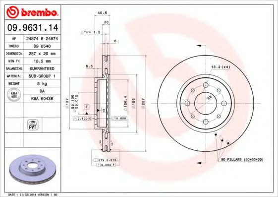 Disc frana ALFA ROMEO 155 (167) (1992 - 1997) BREMBO 09.9631.14 piesa NOUA