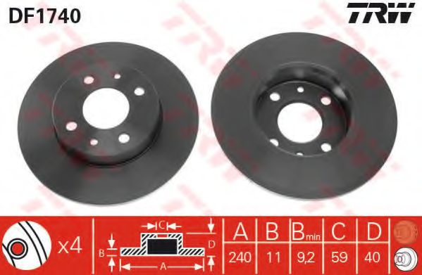 Disc frana ALFA ROMEO 155 (167) (1992 - 1997) TRW DF1740 piesa NOUA