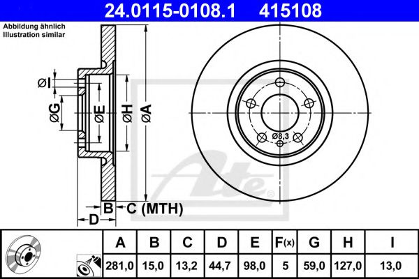 Disc frana ALFA ROMEO 156 (932) (1997 - 2005) ATE 24.0115-0108.1 piesa NOUA