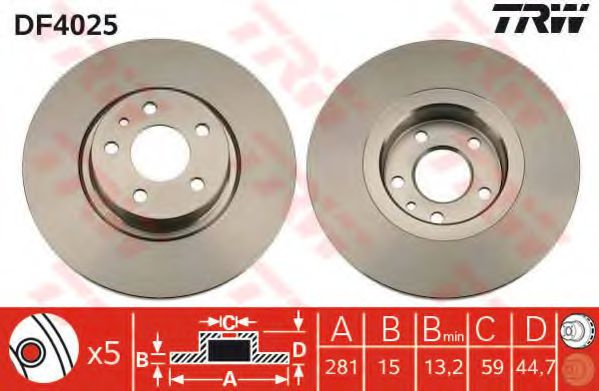 Disc frana ALFA ROMEO 156 Sportwagon (932) (2000 - 2006) TRW DF4025 piesa NOUA