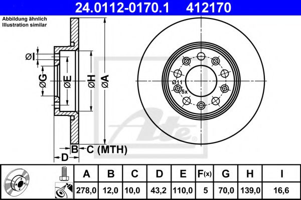 Disc frana ALFA ROMEO 159 (939) (2005 - 2011) ATE 24.0112-0170.1 piesa NOUA