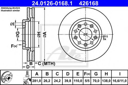 Disc frana ALFA ROMEO GIULIETTA (940) (2010 - 2016) ATE 24.0126-0168.1 piesa NOUA
