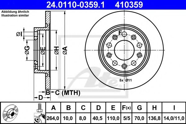 Disc frana ALFA ROMEO GIULIETTA (940) (2010 - 2016) ATE 24.0110-0359.1 piesa NOUA