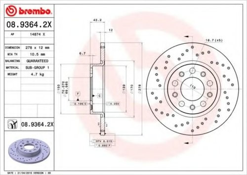 Disc frana ALFA ROMEO GIULIETTA (940) (2010 - 2016) BREMBO 08.9364.2X piesa NOUA