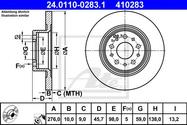 Disc frana ALFA ROMEO GT (937) (2003 - 2010) ATE 24.0110-0283.1 piesa NOUA
