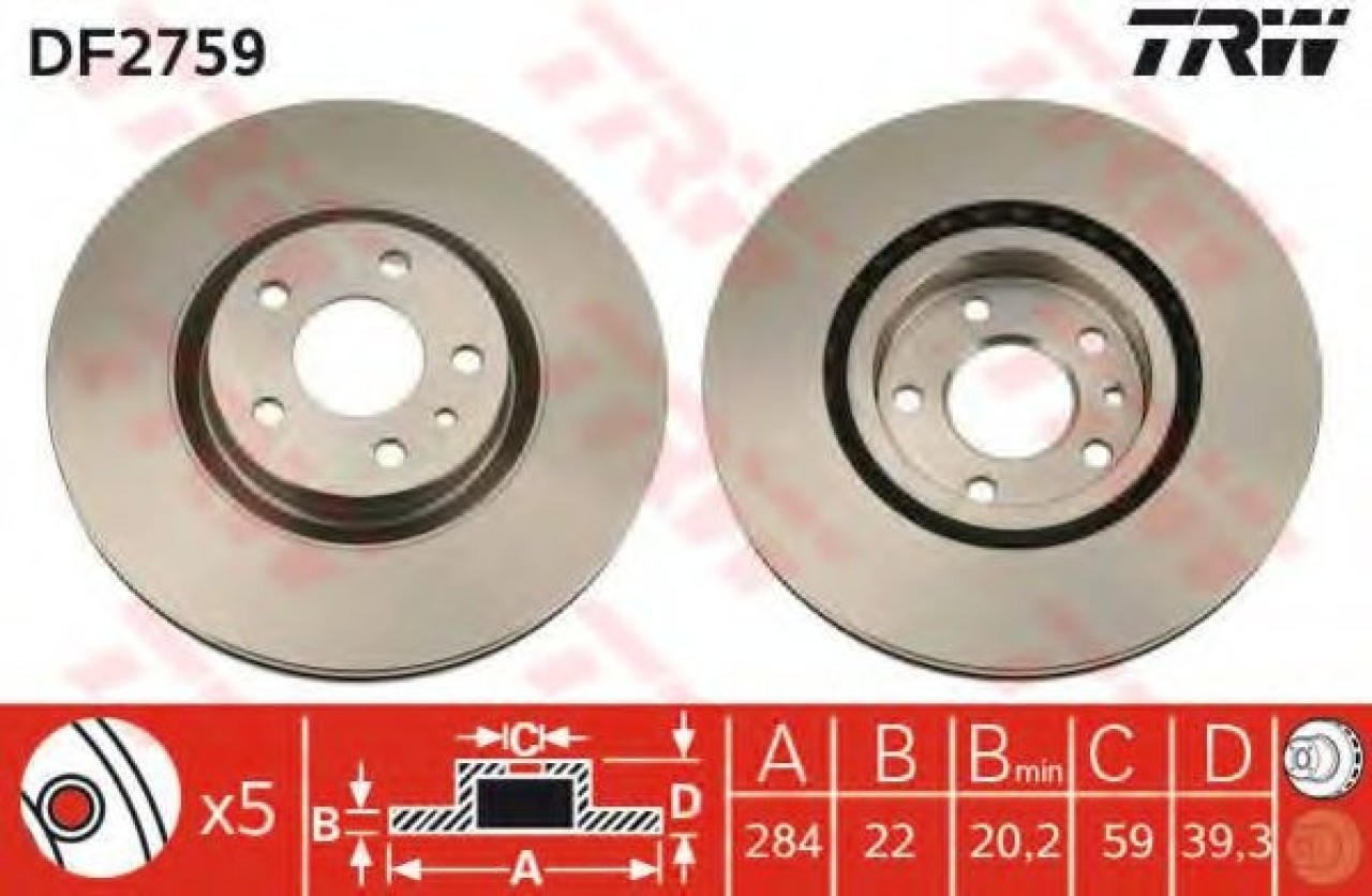 Disc frana ALFA ROMEO GTV (916C_) (1994 - 2005) TRW DF2759 piesa NOUA