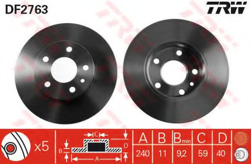 Disc frana ALFA ROMEO GTV (916C_) (1994 - 2005) TRW DF2763 piesa NOUA