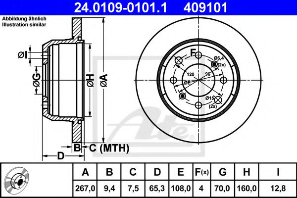 Disc frana ALFA ROMEO SPIDER (105) (1966 - 1977) ATE 24.0109-0101.1 piesa NOUA