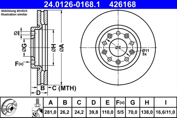 Disc Frana Ate Fiat 24.0126-0168.1
