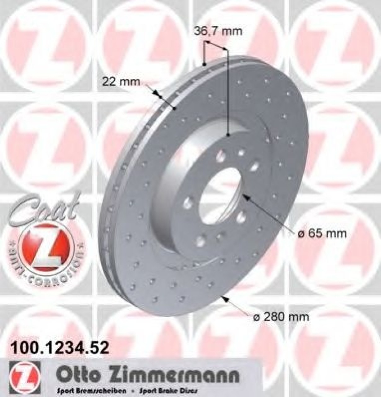 Disc frana AUDI A3 (8L1) (1996 - 2003) ZIMMERMANN 100.1234.52 piesa NOUA