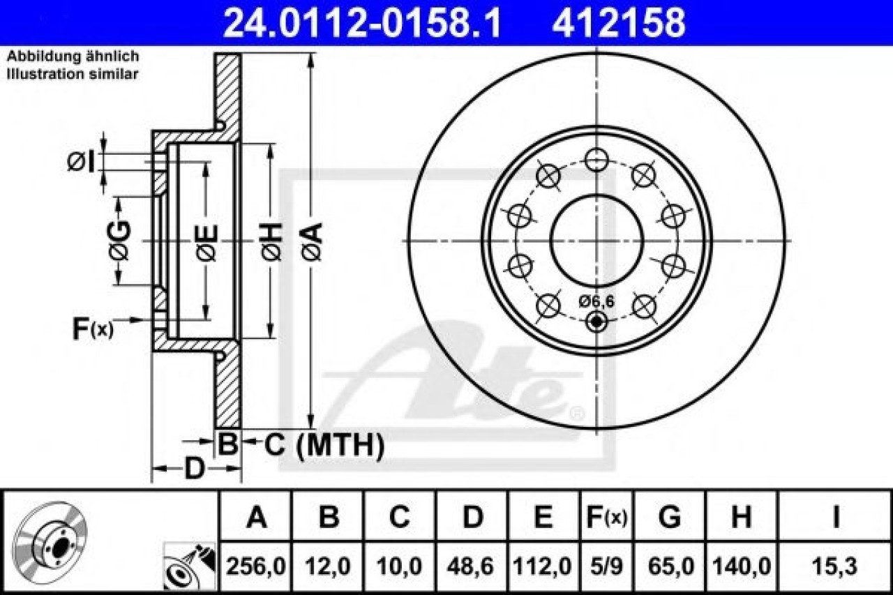 Disc frana AUDI A3 (8P1) (2003 - 2012) ATE 24.0112-0158.1 piesa NOUA