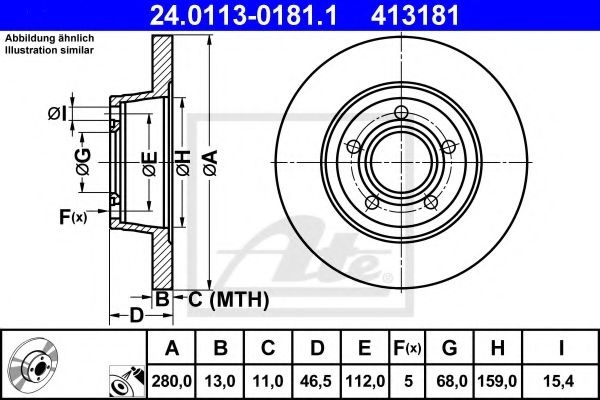 Disc frana AUDI A4 (8D2, B5) (1994 - 2001) ATE 24.0113-0181.1 piesa NOUA