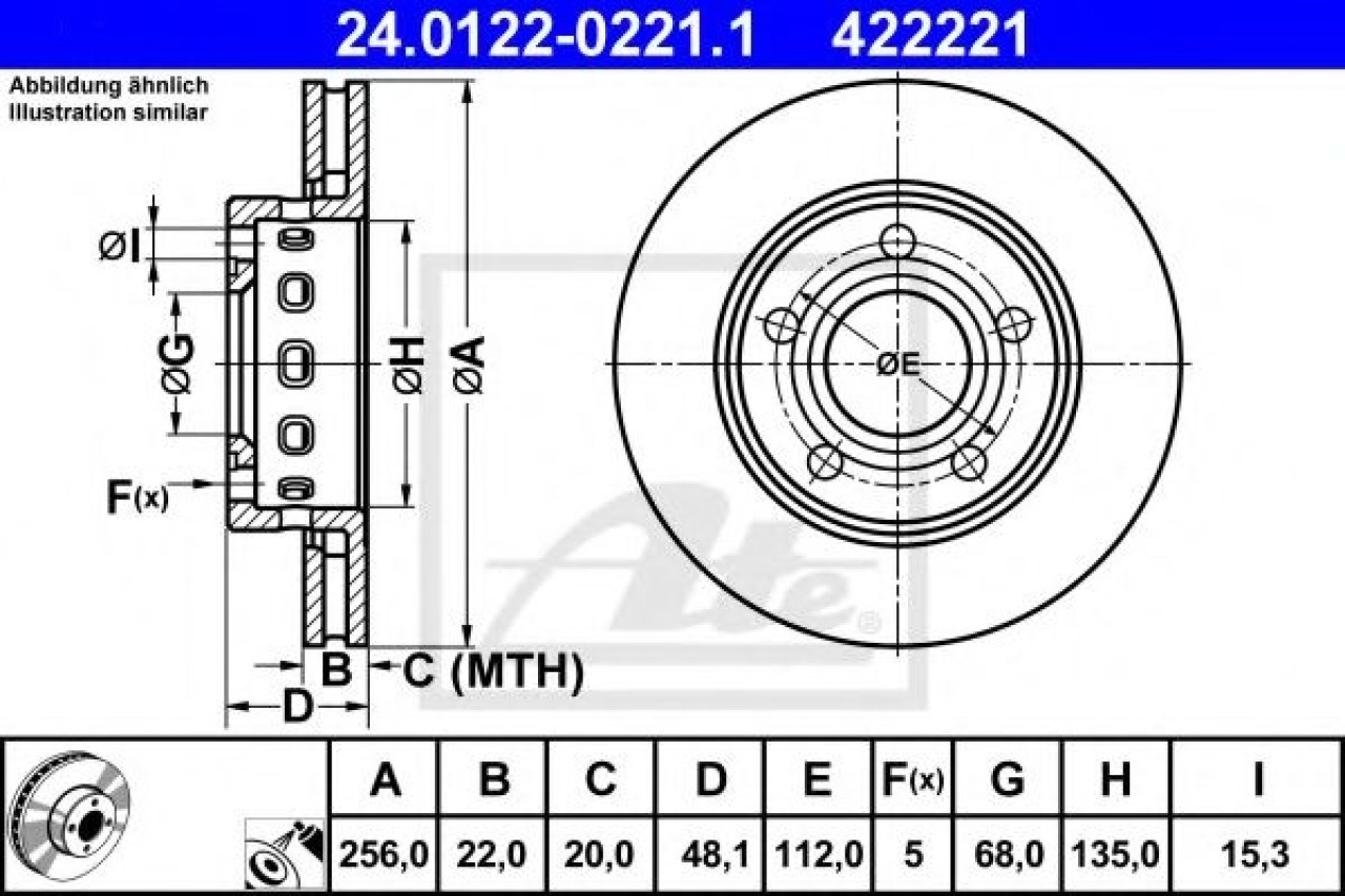 Disc frana AUDI A4 (8D2, B5) (1994 - 2001) ATE 24.0122-0221.1 piesa NOUA