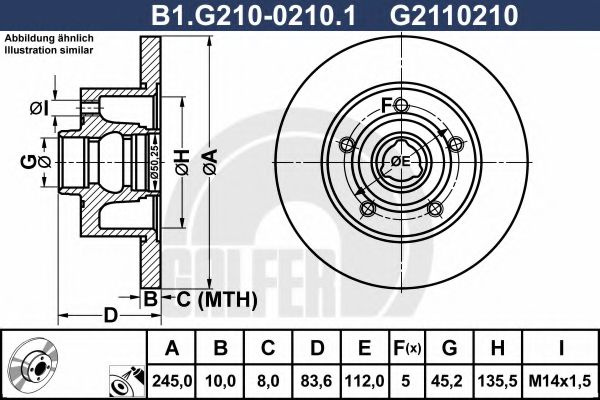 Disc frana AUDI A4 (8D2, B5) (1994 - 2001) GALFER B1.G210-0210.1 piesa NOUA