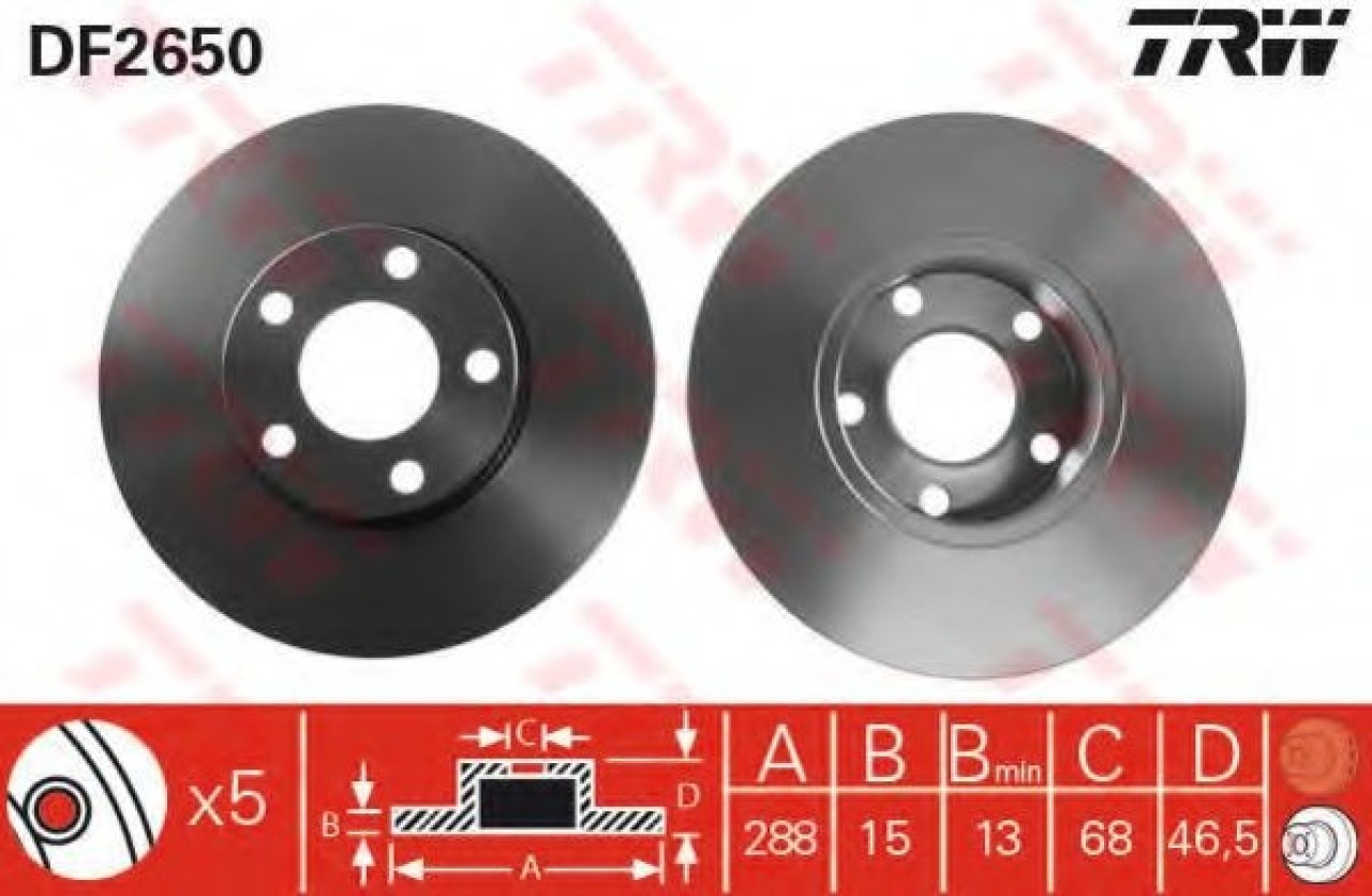 Disc frana AUDI A4 (8D2, B5) (1994 - 2001) TRW DF2650 piesa NOUA