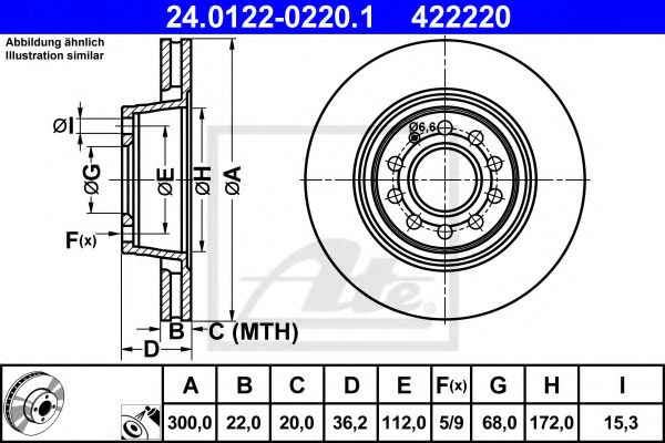 Disc frana AUDI A4 (8E2, B6) (2000 - 2004) ATE 24.0122-0220.1 piesa NOUA
