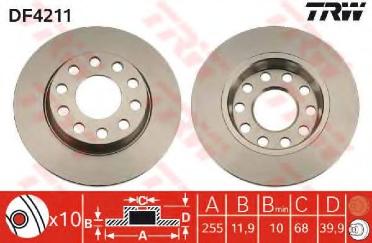 Disc frana AUDI A4 (8E2, B6) (2000 - 2004) TRW DF4211 piesa NOUA